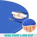 Smiry Round Picnic Tablecloth, Waterproof Elastic Fitted Table Covers for 36" - 44" Tables, Wipeable Flannel Backed Vinyl Tablecloths for Camping, Indoor, Outdoor, Blue