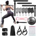 Pilates Bar Kit with Resistance Bands, Multifunctional Pilates Bar with 3 Set Exercise Resistance Bands, Portable Pilates Equipment for Women Home Gym Yoga Workouts (Jet Black)
