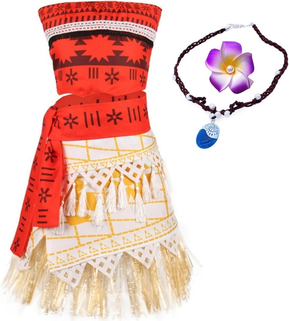Tropical Island Princess Costume for Women, Hawaiian Adventure Dress with Necklace for Halloween Cosplay (Large)