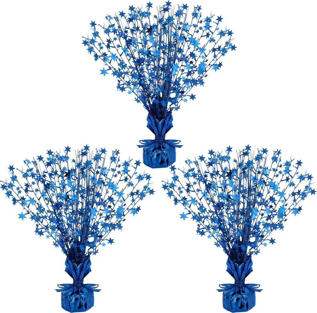 Crowye 3 Pieces Metallic Foil Spray Centerpiece Birthday Table Decoration Star Burst Centerpieces Graduation Table Decor for Birthday 2026 Party Holiday(Blue)