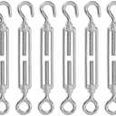 High-PQ Stainless Steel Turnbuckle Tensioner, Heavy Duty Turnbuckles, Hook and Eye Turnbuckle for Cable Tent Installation Sun Shade Gardening Decoration (M6, 6PCS）