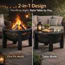 Fire Chief Wood Burning Fire Pit with Tabletop Lid, 26 Inch Outdoor Fire Pit Table for Patio, Deck and Backyard, Heavy Duty Steel Bowl Converts to Side Table, Black (Decorative Bowl)