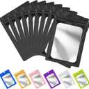 FUNFERY 100 Pack Mylar Resealable Bags Foil Packaging Bags with Frosted Clear Window, Zipper Bag Smell Proof Pouch for Food Storage, Cookies, Sample, Small Business(Black, 4.7x7inch)
