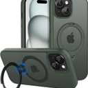 CACOE Magnetic Case for iPhone 15 6.1 inch with 360 Rotatable Ring Stand, Compatible with MagSafe Car Phone Mount, iPhone 15 Cases Cover Phone Holder for Desk Meeting/Videos Dark Green