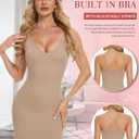 SLIMBELLE Shapewear Slips For Under Dress Deep V Neck Adjustable Strap Tummy Control Full Slip Seamless Shaper For Women (Beige, S)