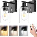 Dimmable Battery Operated Wall Sconce Set of 2 Black with 3-Color Temperature Bulb, 10000mAh Rechargeable Wireless Wall Sconces Set of Two with Remote Control Wall Light for Bedroom, Hallway