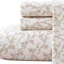 Laura Ashley - Flannel Sheets Queen Size, Anti-Pilling & Wrinkle Resistant Cotton, Touchably Soft for All-Season Comfort - Bed Sheets with Matching Pillowcases & Fitted Sheet (Victoria Beige)
