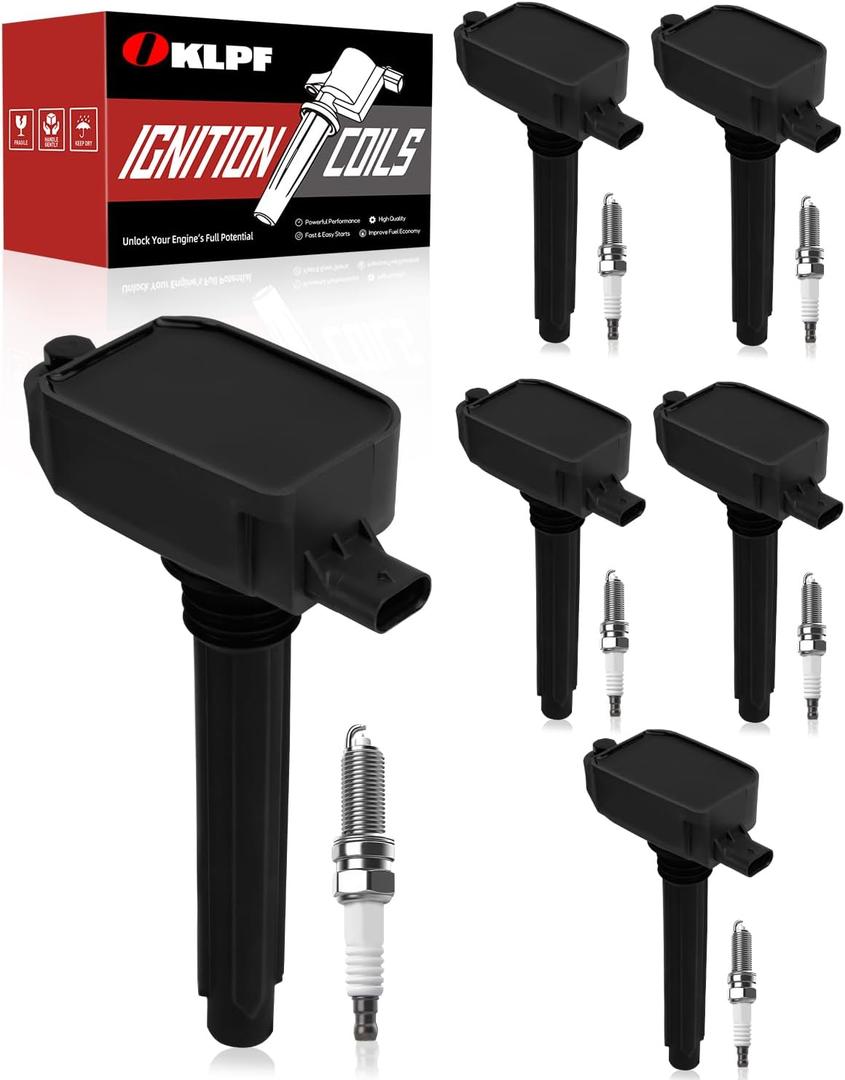 OKLPF Ignition Coil Pack UF807 with Iridium Platinum Spark Plugs - 6-Piece Set, Compatible with Chrysler Pacifica Voyager, Dodge Durango,Jeep Wrangler Gladiator, Ram 1500 3.0L 3.6L V6