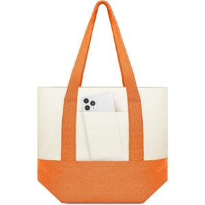 Amylove Mini Canvas Tote Bag with Pockets Duty Canvas Sublimation Blank Small Bag Mini Reusable Tote for Crafts DIY (13" X 11", Orange Color)