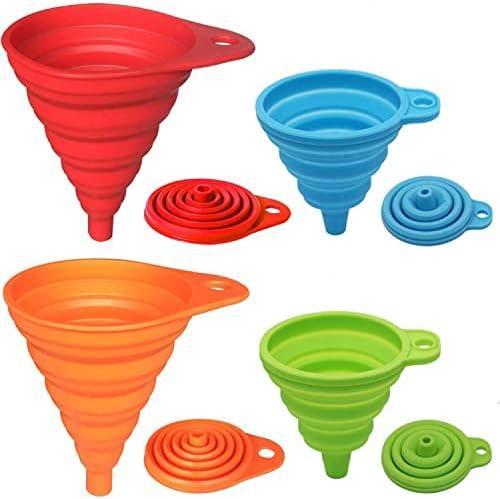 KongNai Kitchen Funnel Set 3 Pack, Small and Large, Kitchen Gadgets Accessories Foldable Silicone Collapsible Funnels for Filling Water Bottle Liquid Transfer Food Grade