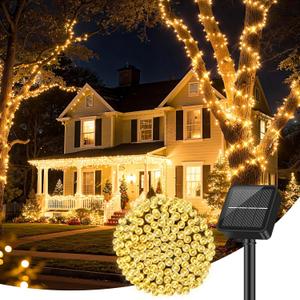 Brightever Solar String Lights for Outside, 46FT 120LED Solar Lights Outdoor Waterproof with 8 Lighting Modes, Christmas Light for Patio, Yard, Tree, Garden, Wedding, Party Decorations, Warm White