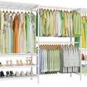 Ulif E11 Heavy-Duty Garment Rack, Metal Freestanding Clothes Rack and Closet Storage Organizer with 8 Shelves and 4 Hanger Rods, (73.2 - 97.6)"W x 14.5"D x 71.2"H, Load 1034 LBS, White