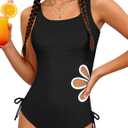 KANGKANG Girls Swimsuit Solid Color Cut Out One Piece Bathing Suit with Chest Pad Adjustable Strap Round Neck Girls' Swimwear, 13-14Y