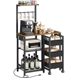 YATINEY Bakers Rack with Storage Cart, 5 Tier Coffee Bar with Power Outlet