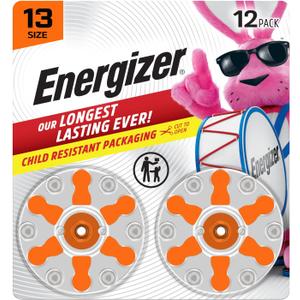 Energizer Hearing Aid Batteries Size 13, Orange Tab, 12 Pack