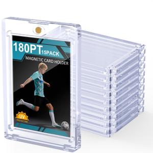 SAMYUCHO 180PT 15 Pack Magnetic Card Holder for Trading Cards, One Card Touch Holder, U-V Protector Baseball Card Hard Plastic Cover for Football Basketball Sports Game