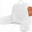 Sasttie Reading Pillow, Velvet Back Pillow for Bed Sitting Up, Adult Back-Rest Support Cushion with Arms for Sit Up on Couch, Sofa, and Floor, Dorm Essentials, Reading Accessories, White (Standard (18-Inch))