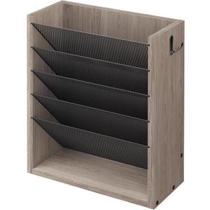 Creso Hom Hanging Wall File Organizer, 6 Tier Wood Wall File Holder with 2 Hooks, Mail Organizer Wall Mounted with Bottom Flat Tray, Vertical Paper Desk Storage for Office, Home, Greige