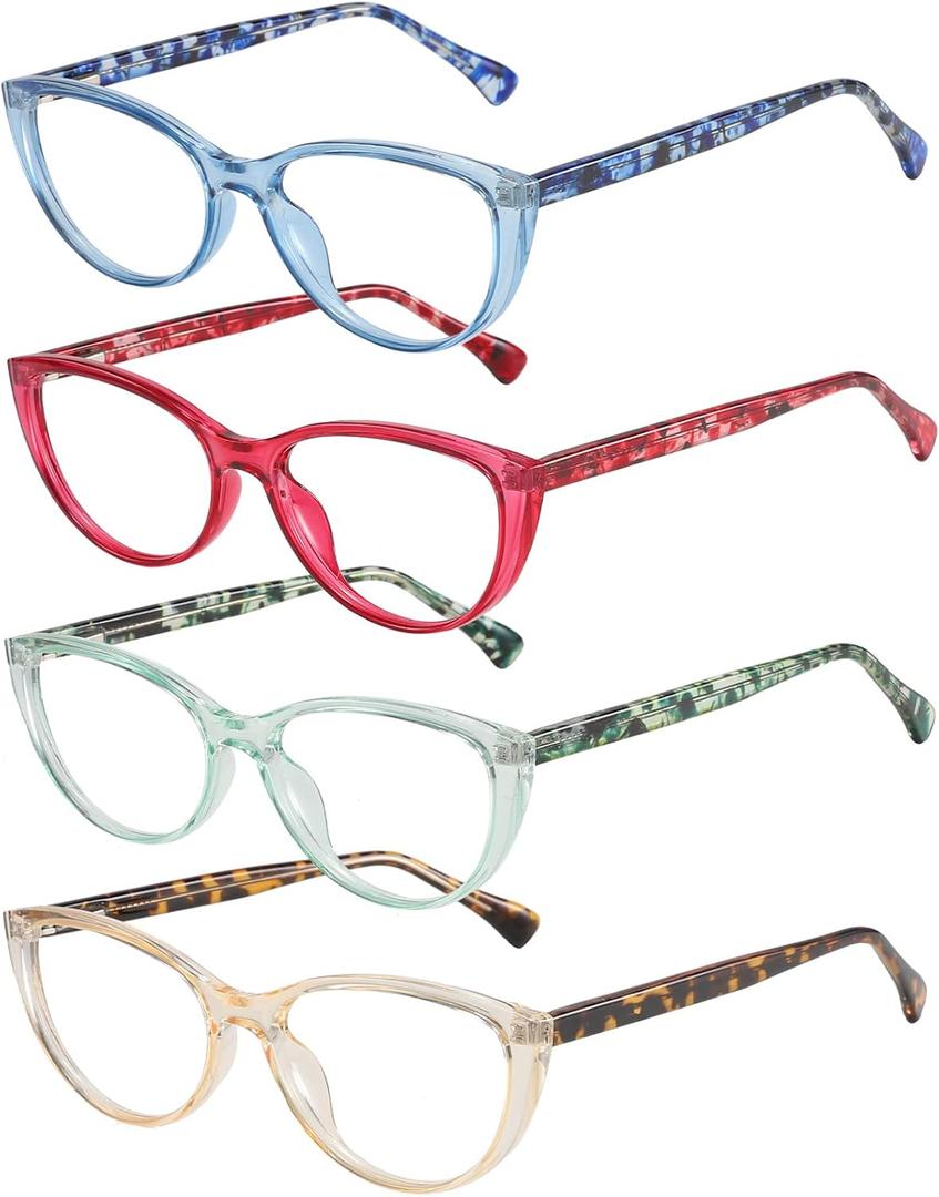 Przene 4 Pack Blue Light Blocking Reading Glasses,Readers for Women and Men with Spring Hinge (Blue/Red/Green/Light Yellow)