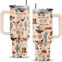 Cowgirl Gifts for Women, 40 Oz Cowgirl Tumbler with Handle & Straw, Cow Stuff, Thanksgiving Christmas Birthday Gift for Cowboy Women Men, Stainless Steel Cowboy Cup, 1 PCS