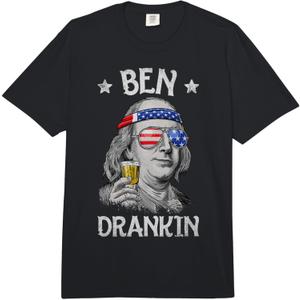 Lique Patriotic Ben Drankin 4th of July Benjamin Franklin Men Women USA Flag Comfort Colors Adult Heavyweight T-Shirt, Size M