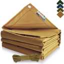FoundGo Canvas Tarp 4x4 ft Heavy Duty Waterresistant Tarps with Grommets, UV Resistant, 22 Mil Tarpaulin,14 oz Durable Cloth Covers for Car, Roof, Boat, Camp, Canopy, Woodpile with Ropes-Tan
