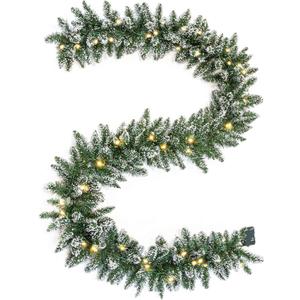 WBHome Pre-lit 9 Feet/106 Inch Christmas Garland with 100 LED Lights Holiday Decorations, Battery Operated (Batteries NOT Included)