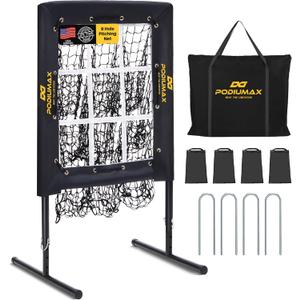 PodiuMax Baseball Pitching Net, 9 Hole Pitching Net with Strike Zone, 5 Adjustable Heights Baseball Throwing Net for All Ages, Heavey Duty Solo Trainer with Carry Bag for Backyard Practice, 16" x 18" strike zone target