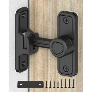 Heavy-Duty Barn Door Lock & Sliding Door Lock, 90/180 Flip Privacy Latch - Extra Thick Zinc Alloy for Bathroom, Bedroom, Shed, Cabinets, Garden Gate, Pet House. Includes Screws & Spacer (Black-1PC)