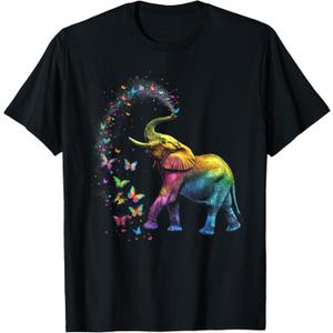 Elephant Spraying Butterflies Funny Elephant Lover T-Shirt (White, Medium)