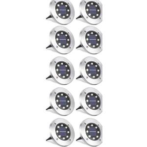 LYHOPE Solar Ground Lights Outdoor, 10 Pack 8 LED Solar Disk Lights Waterproof Garden In-ground Pathway Light Landscape Lighting for Lawn,Yard,Deck,Patio,Walkway (White)