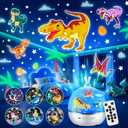 One Fire Dinosaur Night Light Projector, with 15 Films & Bluetooth Music and Remote-Controlled Dino Night Light, Rechargeable Star Projector for Kids, Dino Decor Dinosaur Gifts for Boys.