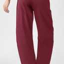 Womens Elastic Waist Ankle Pants Baggy Curved Tapered Leg Barrel Travel Pants with Pockets, S
