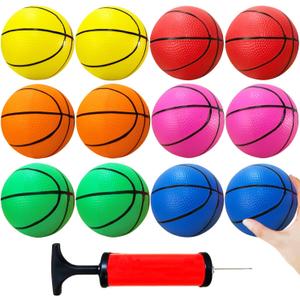 12Pcs 5Inch Mini Basketballs,Colorful Rubber InflatableBasketball,Pool Kick Balls Toy with Inflation Pump for Indoor Mini Basketball Hoop,Beach Sports Game,Party Favor