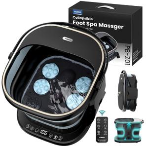 Puboo Collapsible Foot Spa with Heat, 16 Motorized Massage Balls, Temp Control, Remote,Ideal Father's Day Gift for Dad,Electric Pedicure Foot Bath for Stress Relief & Relaxation