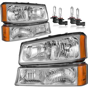Headlights Assembly W/Bulbs for 2003-2007 Chevy Silverado1500/2500/3500/1500HD/2500HD, 2003-2006 Avalanche 1500/2500 Driver & Passenger Side