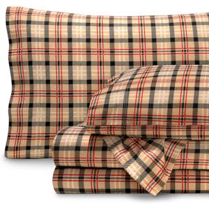 Bare Home Flannel Sheet Set Prints, 100% Cotton, Velvety Soft Heavyweight - Double Brushed Flannel for Extra Softness & Comfort - Deep Pocket - Bed Sheets (King, Red Lodge Plaid)
