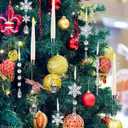 Frienda 6 Pcs Christmas Tree LED Crystal Candles with Remote 10 Pcs Santa Acrylic Snowflake Icicle Ball Ornaments with Drop Pendants Hook for Xmas Santa Holiday Party