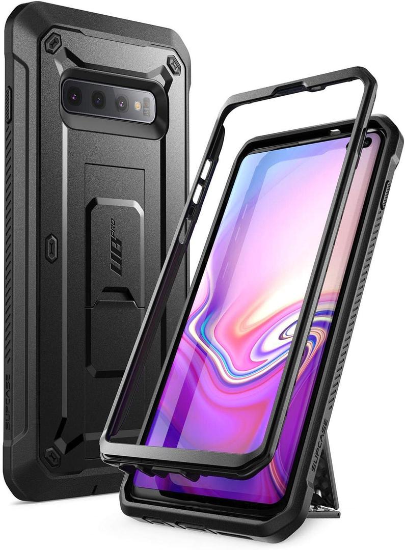 SUPCASE for Samsung Galaxy S10 Plus Case with Satnd (Unicorn Beetle Pro), [Built-in Belt Clip] Heavy Duty Shockproof Protective Phone Case Without Built-in Screen Protector for Galaxy S10 Plus, Black