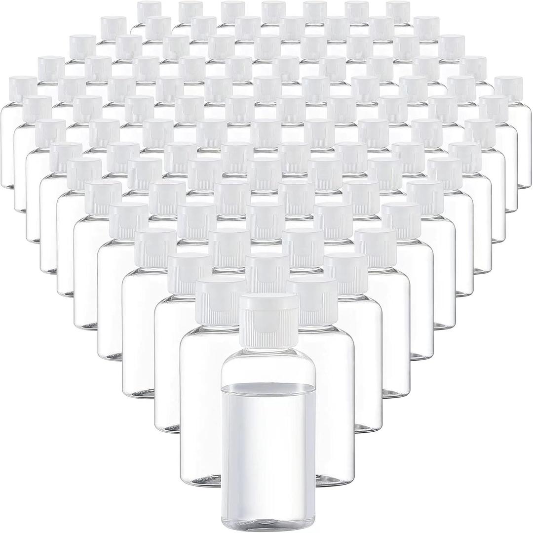 100 Pack 1.7oz Plastic Empty Bottles with Flip Cap Small Travel Size Bottles Hand Sanitizer Bottles Refillable Travel Container for Shampoo Body Soap Lotions Baby Shower (Clear)
