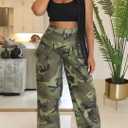 Baggy Jeans for Woman, Hunting Pants for Women, Camo Jeans, Camo Sweatpants (Green, XL)