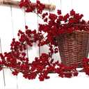 Christmas Red Pip Berry Garland, Artificial Red and Burgundy Berry Garland Decor for Winter Christmas Happy New Year Indoor Outdoor Home Fireplace Table Decorations(Mini Berry) - 2PCS