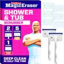 Mr. Clean Magic Eraser Shower & Tub Scrubber, Bathroom Cleaner, All in One Bathroom Cleaner, Lemon Starter Kit, 2 Scrubber, 5 Foaming Magic Erasers, 1 Whole Home Extra Durable Magic Eraser