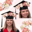 Zeyune Pink Flower Crown Graduation Hat Decoration Adjustable Flower Headbands with Ribbon Artificial Ladies Garland Floral Headpiece for Women Graduation Birthday Wedding Party Photography Props