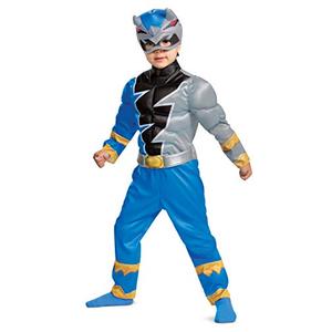 Blue Power Ranger Costume for Toddlers, Official Power Rangers Dino Fury Outfit with Mask, Size Meidum (3T-4T)