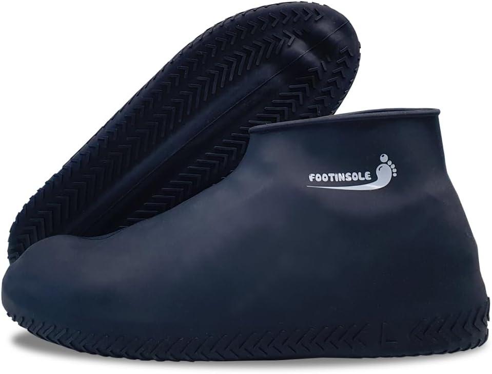 Waterproof Silicone Rubber Shoe Covers for Rain, Non-Slip Easy-handy Water Resistant Overshoes Outdoor Cycling Hiking Protectors Apply to Men, Women, Kids (Large, BLACK)