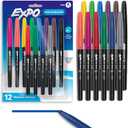 EXPO Wet Erase Markers, Semi-Permanent, Assorted Colors, Fine Tip, 12 Count - For Writing on Glass, Whiteboards, Mirrors, Calendar, Labeling, Organizing