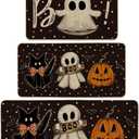 Artoid Mode Bats Black Cats Boo Pumpkin Halloween Kitchen Mats Set of 3, Home Decor Low-Profile Kitchen Rugs for Floor - 17"x29"+17"x36"+17"x47"