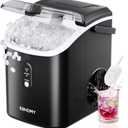 EUHOMY Nugget Ice Maker Countertop with Handle, Ready in 6 Mins, 34lbs Per Day, Removable Top Cover, Auto-Cleaning, Portable Sonic Ice Maker with Basket and Scoop, for Home/Party/RV/Camping (Black) (Black)