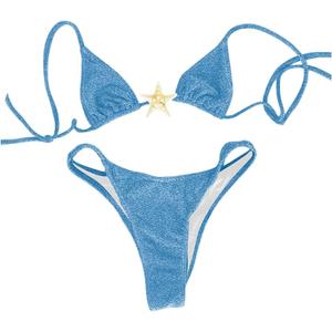 SOLY HUX Women's Sexy Halter Triangle Bikini Set Tie String Swimsuit High Cut Thong Two Pair Blue and black Bathing Suit, Size M SOLY HUX Women's Sexy Halter Triangle Bikini Set Tie String Swimsuit High Cut Thong Two Pair Blue and black Bathing Suit, Size M